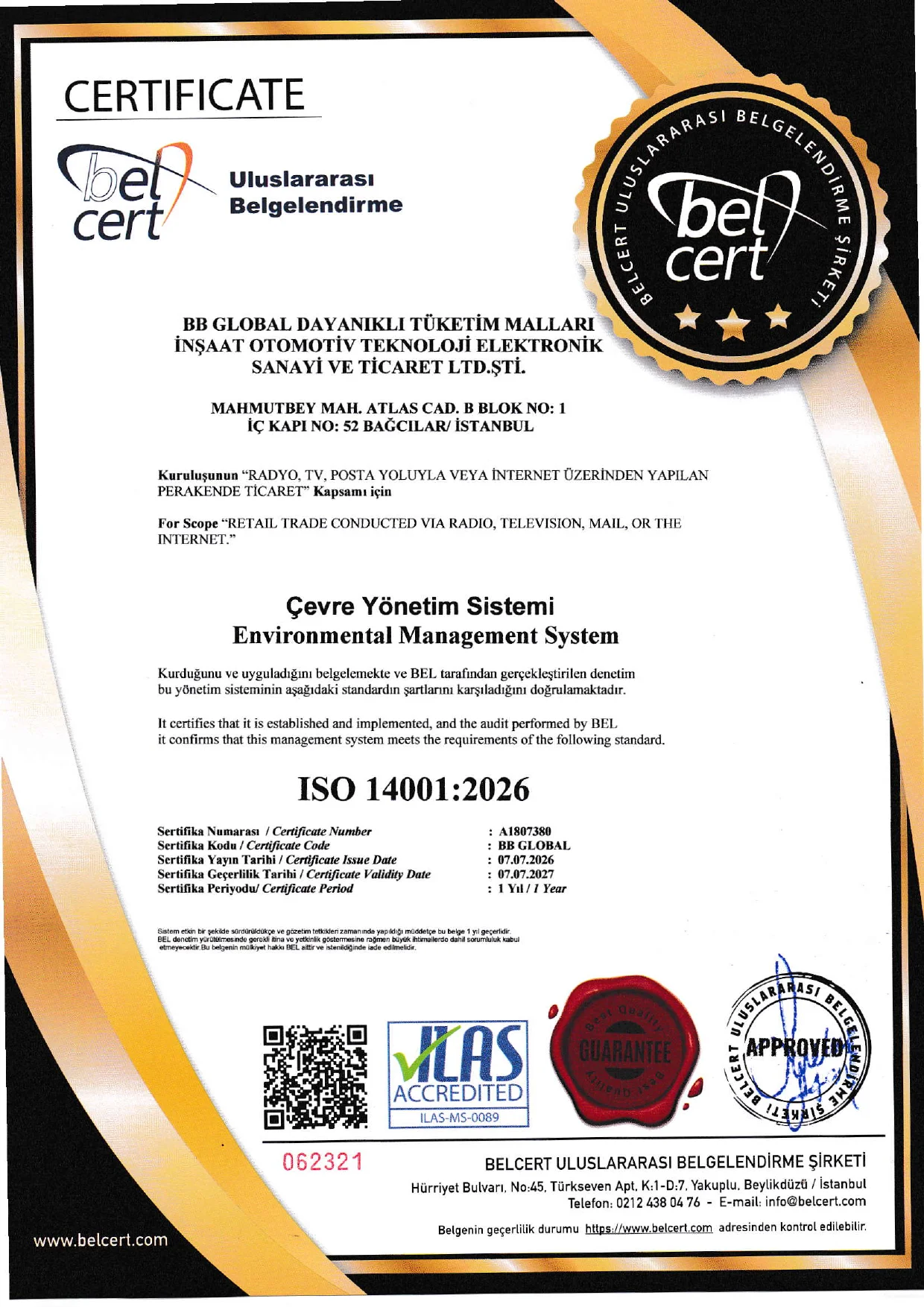 ISO 14001 Çevre Yönetim Sistemi Sertifikası
