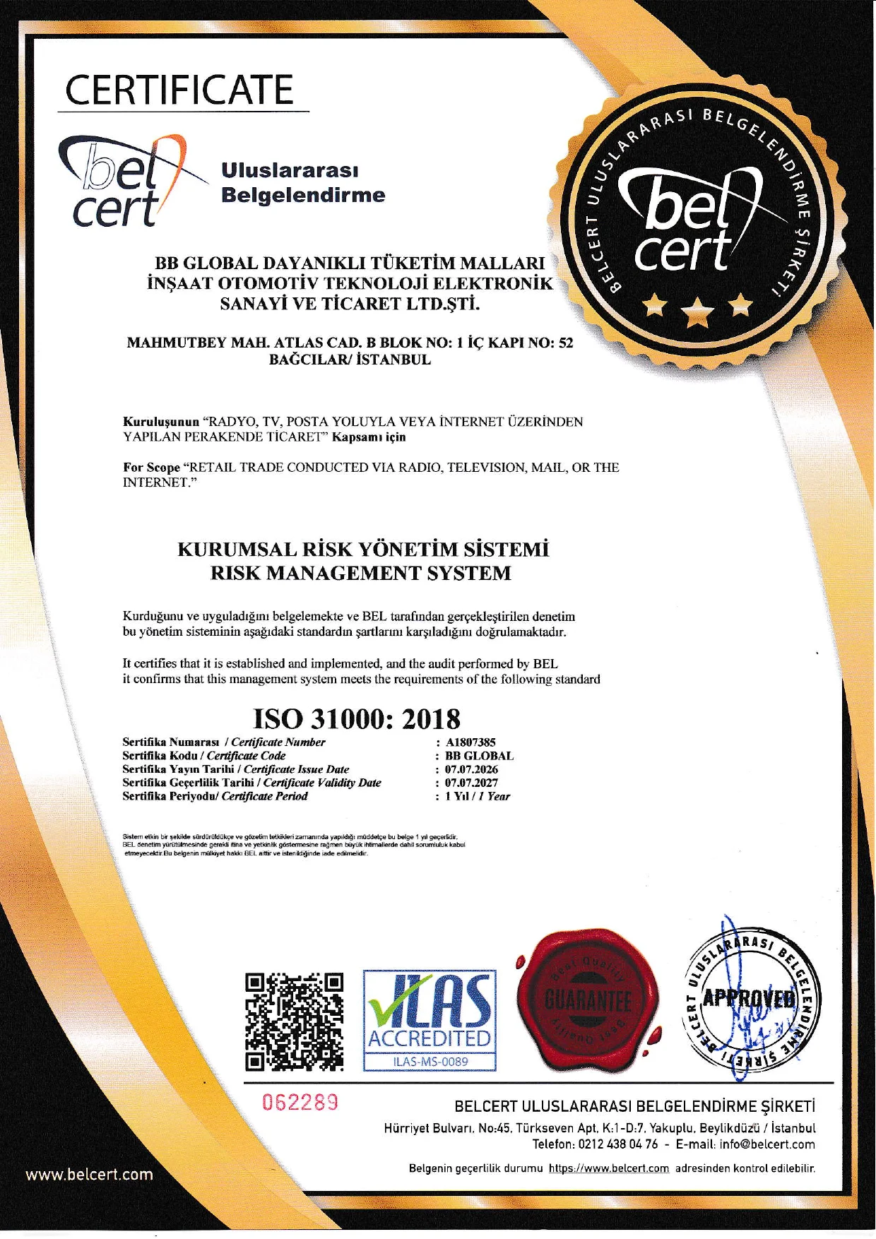 ISO 31000 Kurumsal Risk Yönetimi Sertifikası