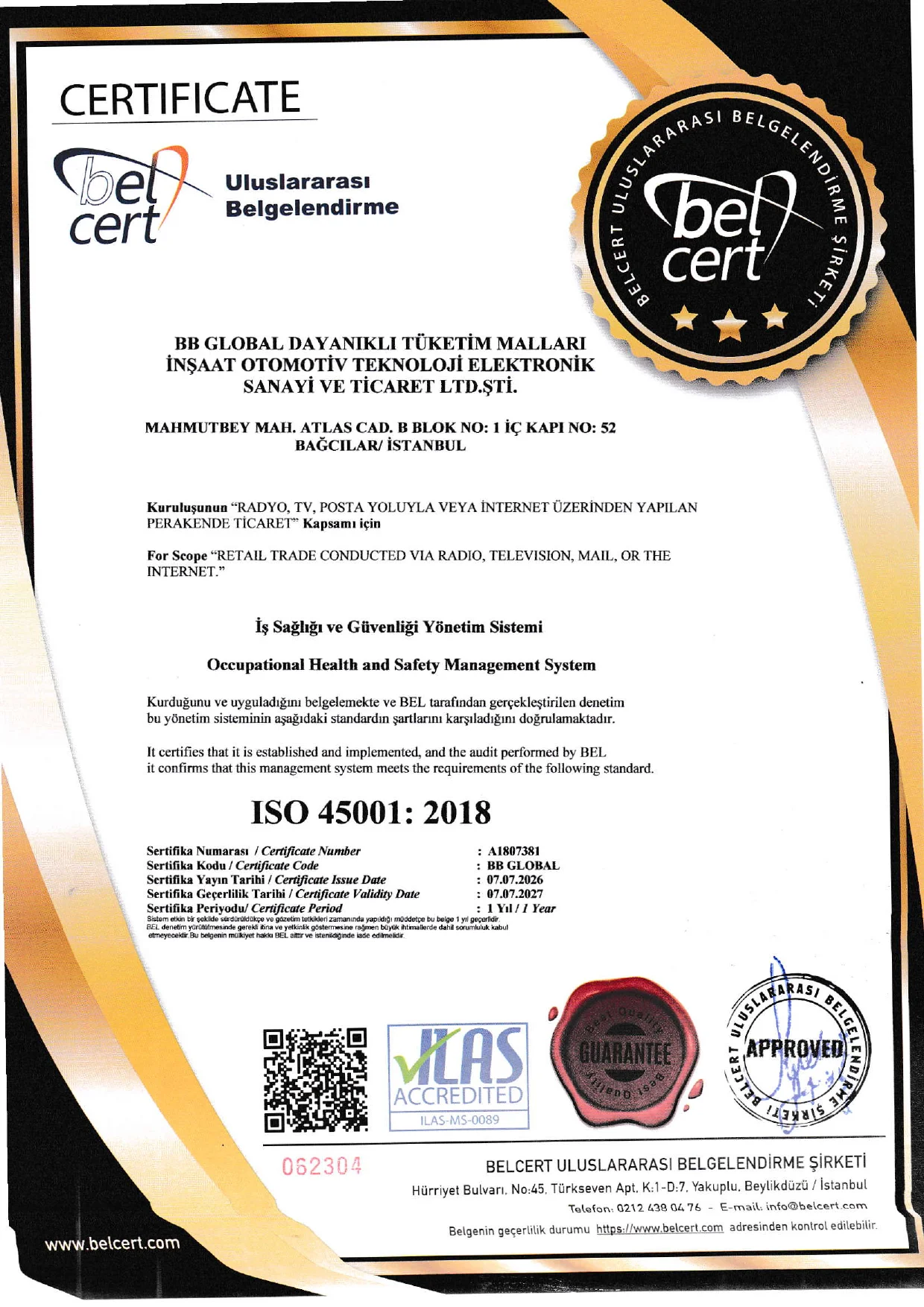 ISO 45001 İş Sağlığı ve Güvenliği Sertifikası