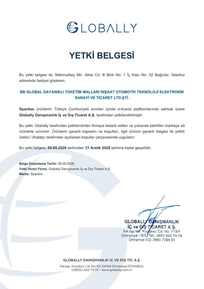 Spardox Yetkili Satıcı Belgesi