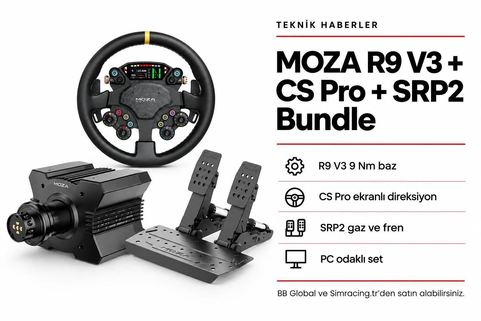 MOZA R9 V3 + CS Pro + SRP2 Bundle – Teknik Detaylar