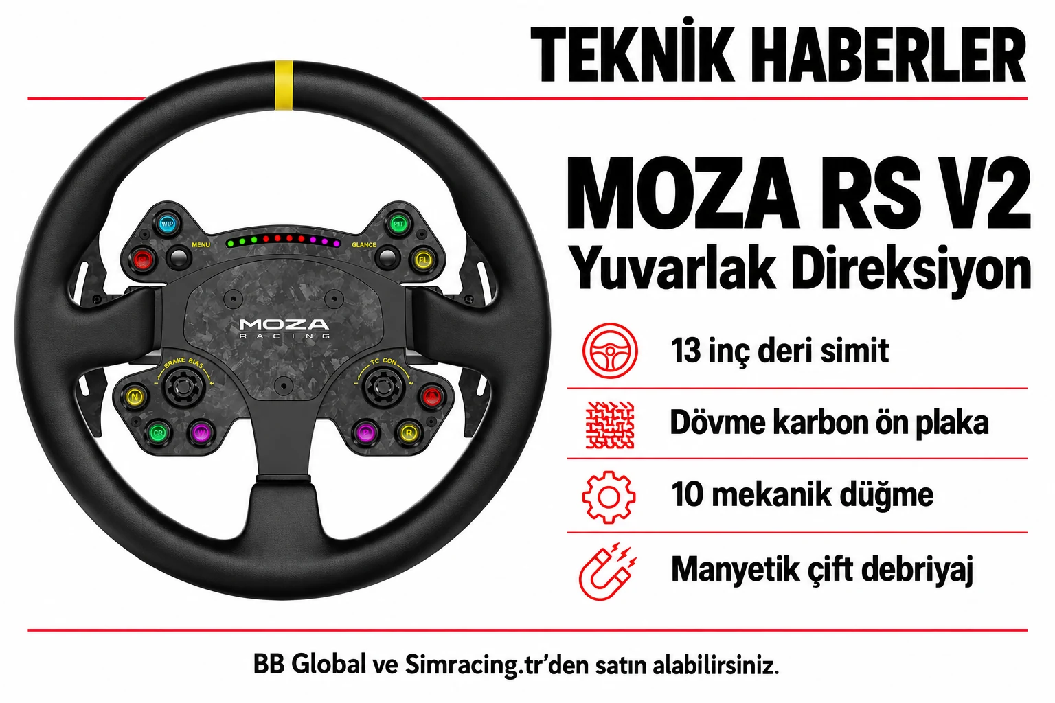 MOZA RS V2 Yuvarlak Direksiyon – Teknik Detaylar