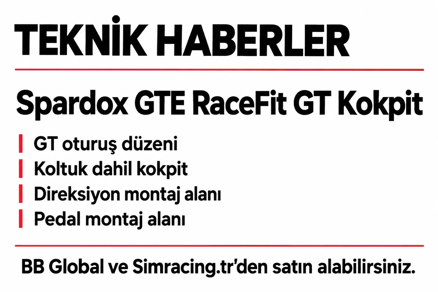 Spardox GTE RaceFit GT Kokpit – Teknik Detaylar