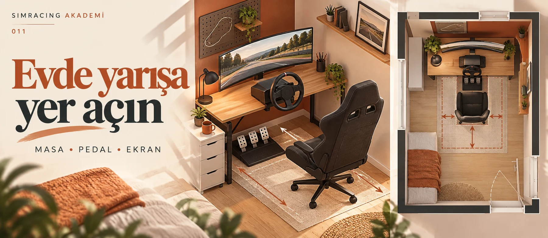 Pedal, sandalye ve halı yerleşimi — Simracing Akademi 011/3
